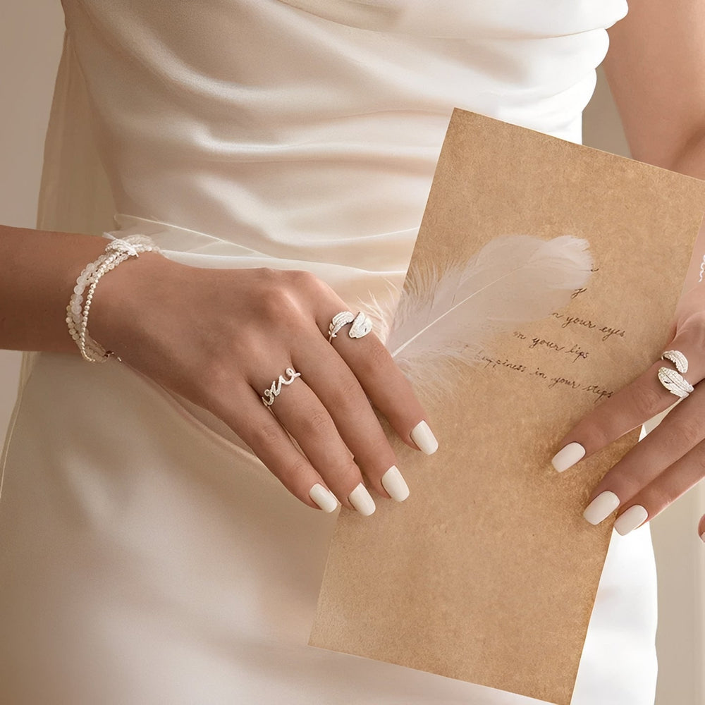 Martine White Feather Open Ring