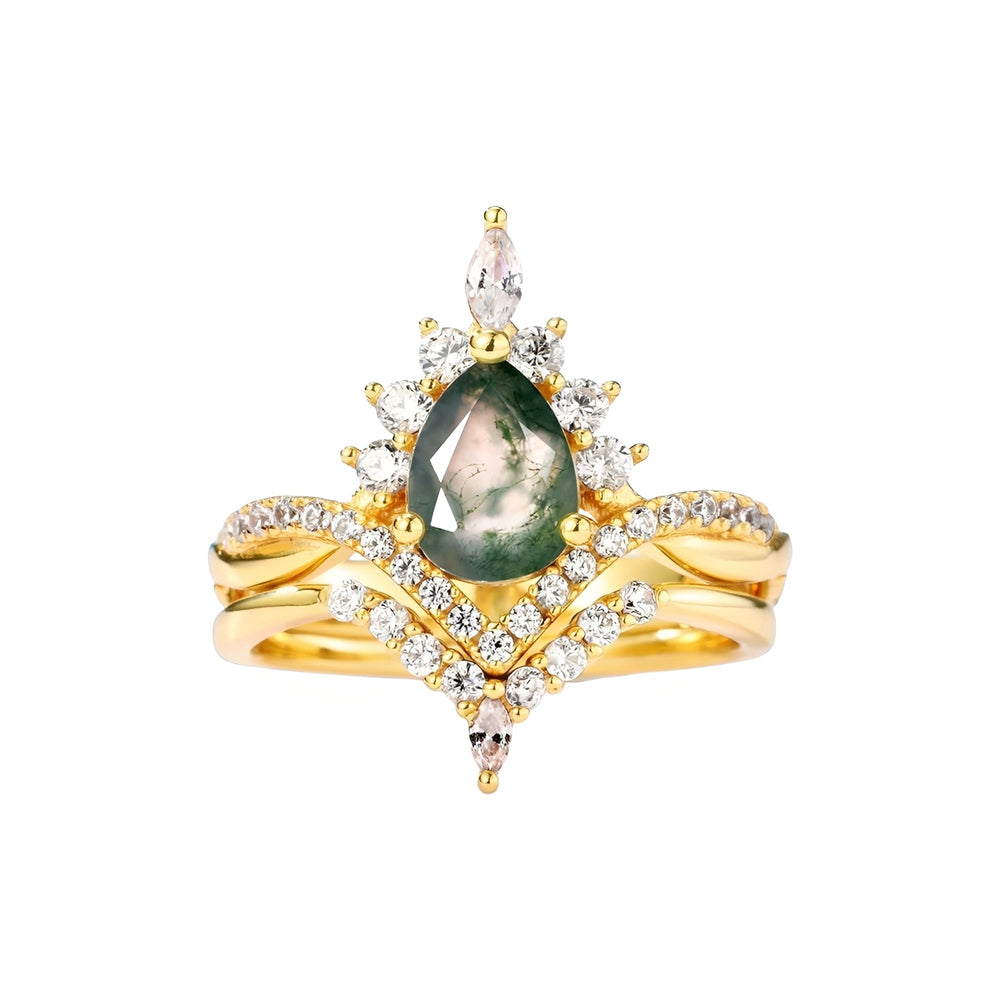 Adéla Green Moss Crown Ring Set
