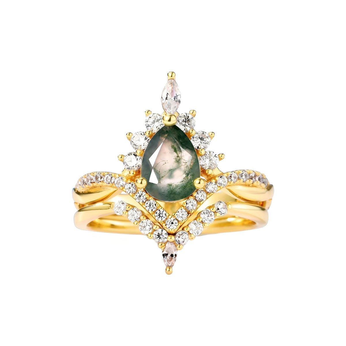 Adéla Green Moss Crown Ring Set