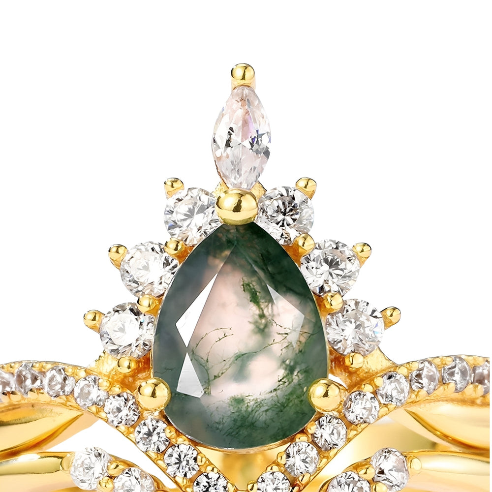 Adéla Green Moss Crown Ring Set