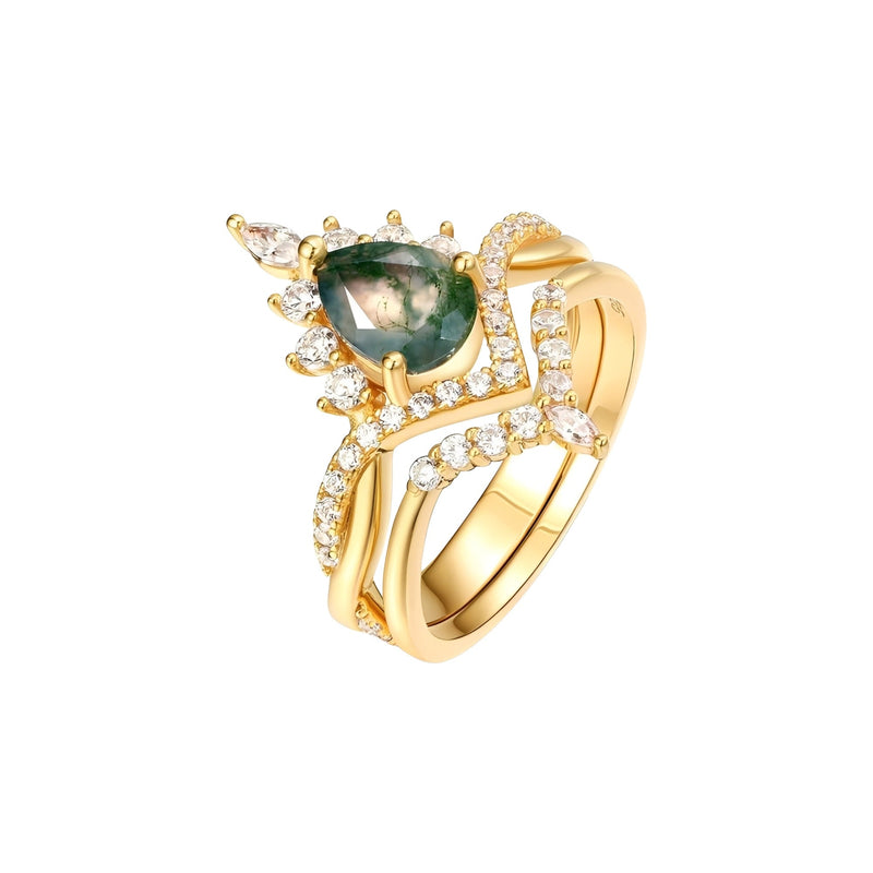 Adéla Green Moss Crown Ring Set