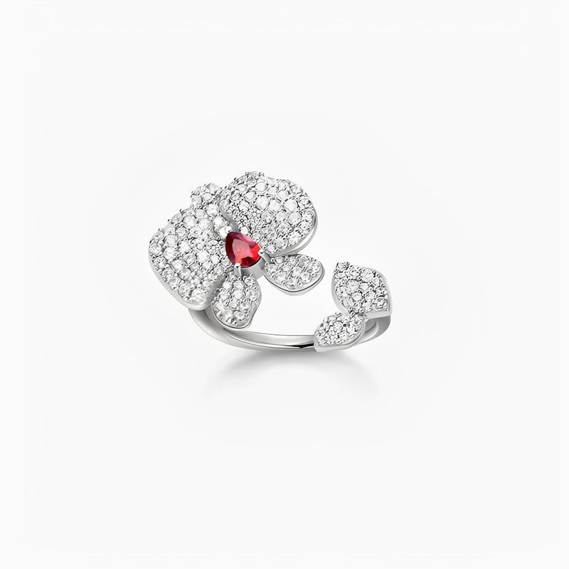 Adélie Red Floral Open Ring