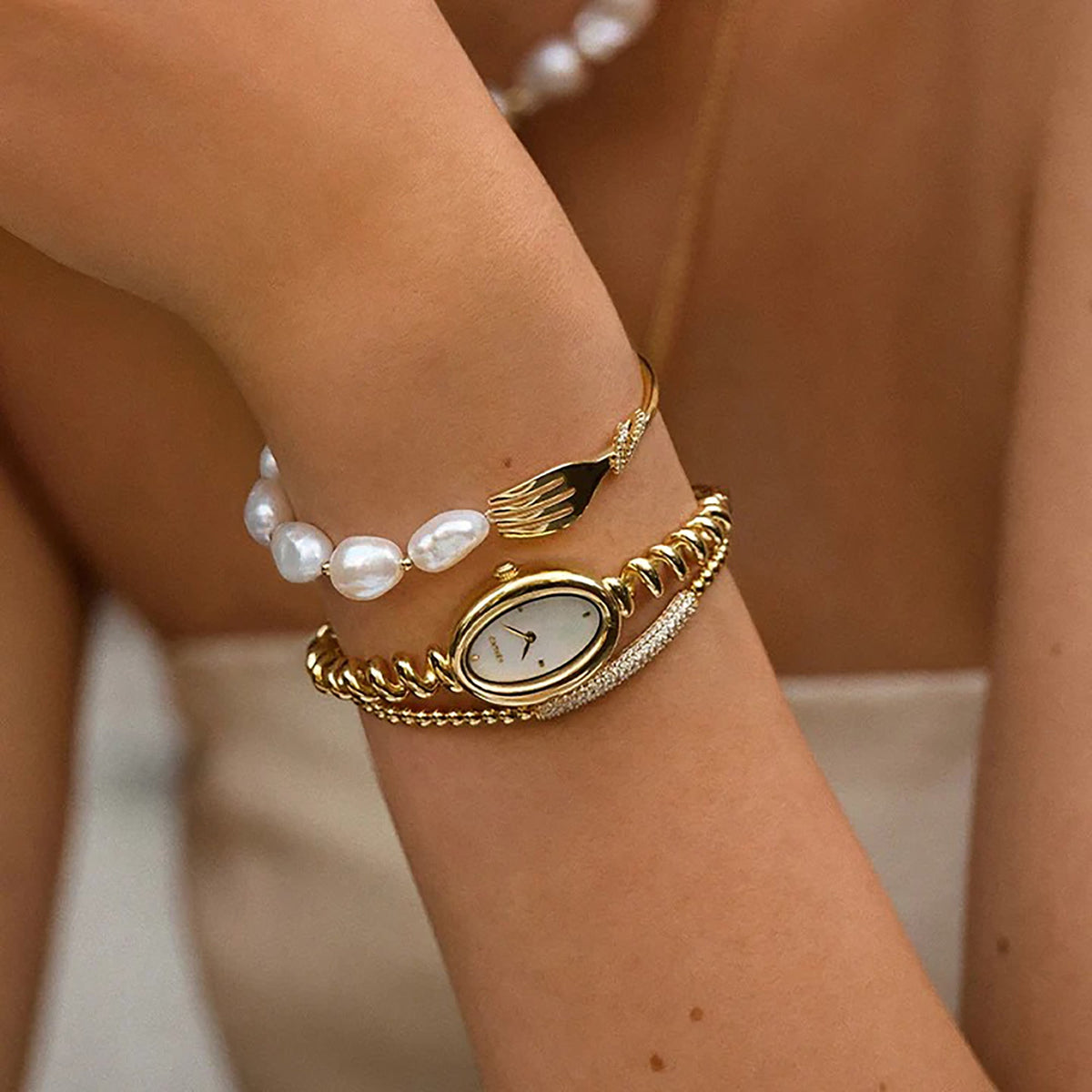 Amante 18K Gold Flork Freshwater Pearl Bracelet