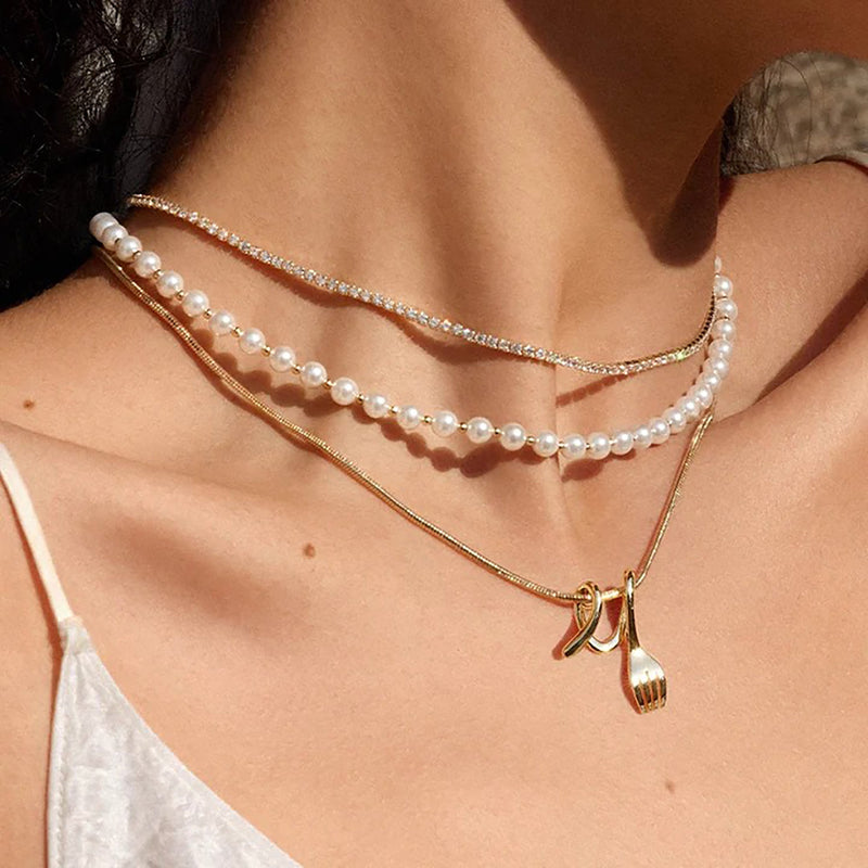 Amante 18K Gold Flork Pearl Layered Necklace