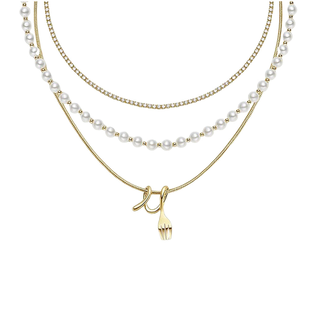 Amante 18K Gold Flork Pearl Layered Necklace