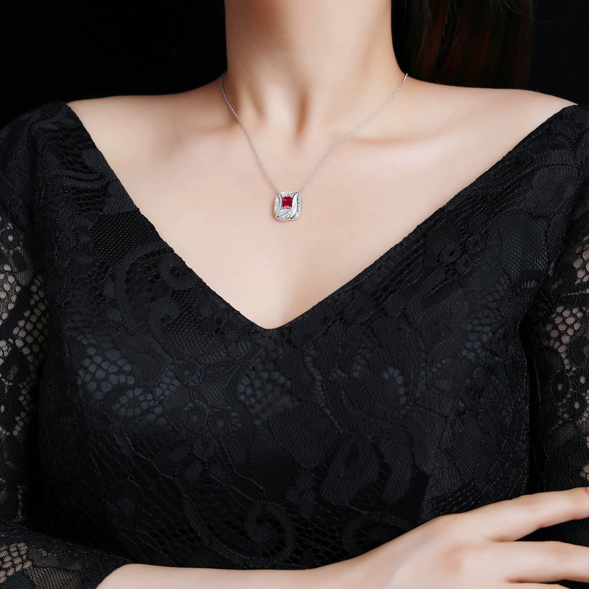 Annika Red Rectangular Necklace
