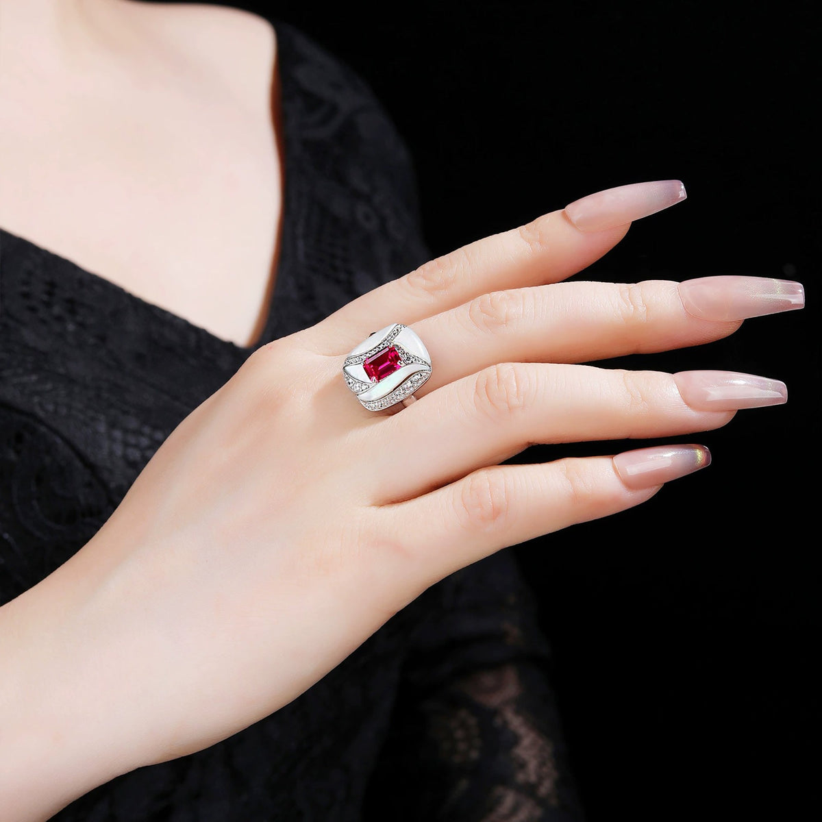 Annika Red Rectangular Ring