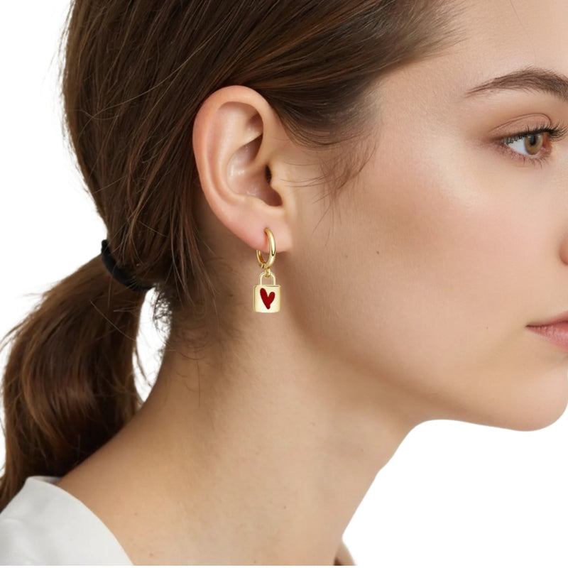 Antoinette Gold Heart Lock Earrings