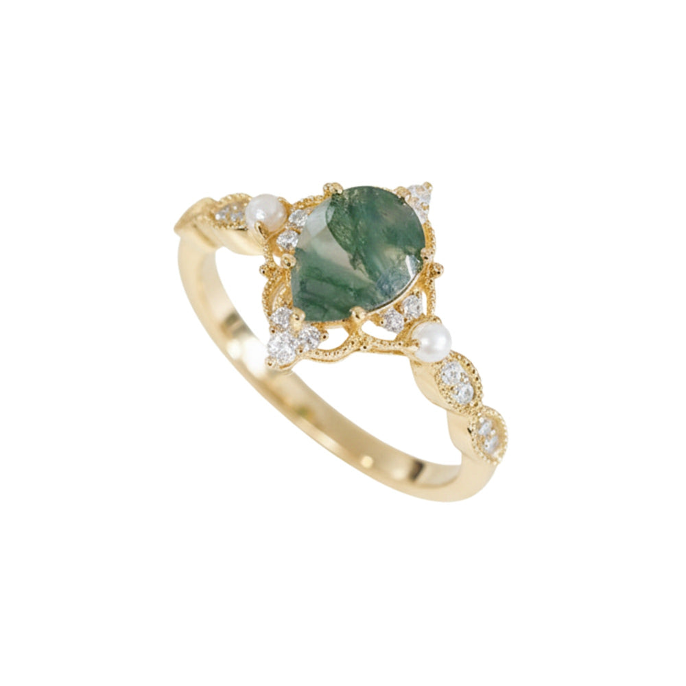 Aquiline 14K Green Moss Teardrop Ring