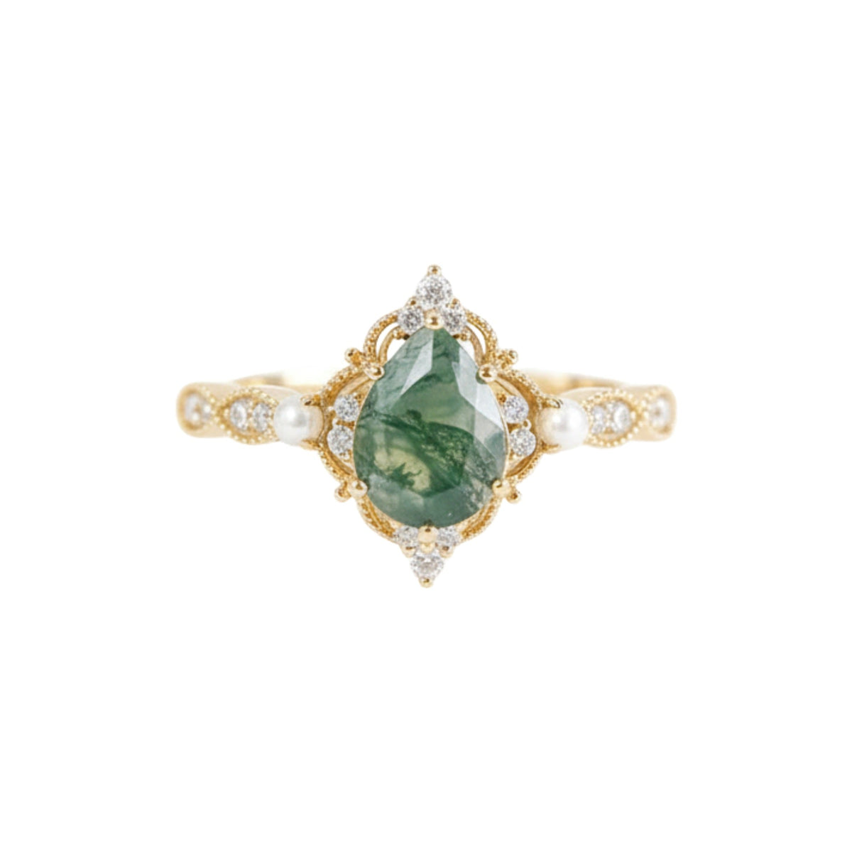 Aquiline 14K Green Moss Teardrop Ring