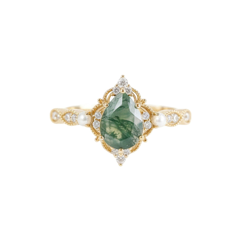 Aquiline 14K Green Moss Teardrop Ring