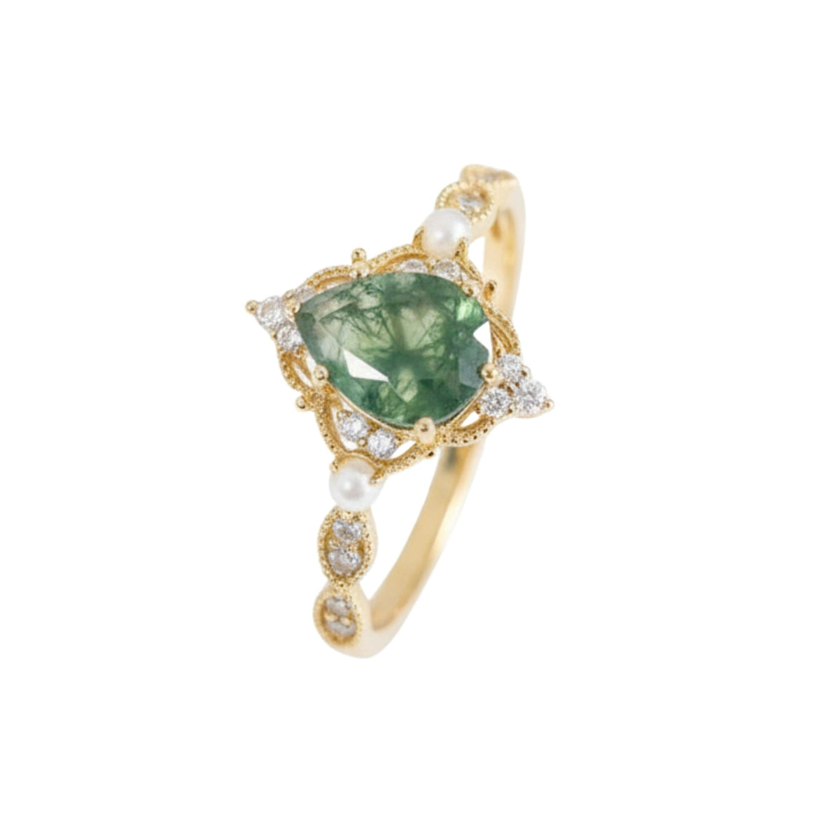 Aquiline 14K Green Moss Teardrop Ring