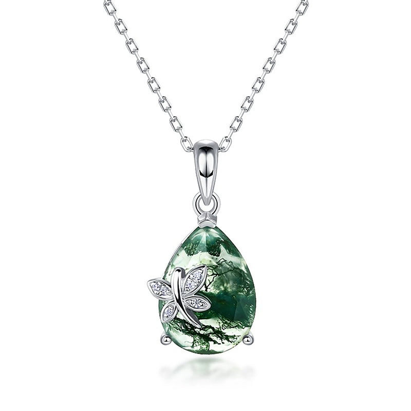 Aurel Green Moss Teardrop Necklace