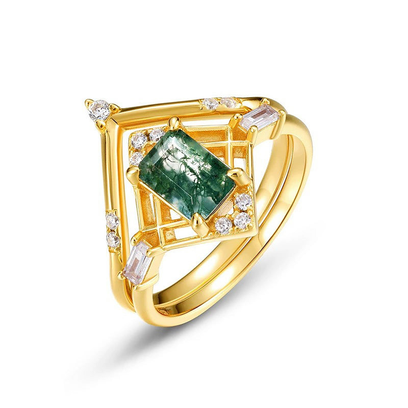 Aurielle 14K Green Moss Ring Set