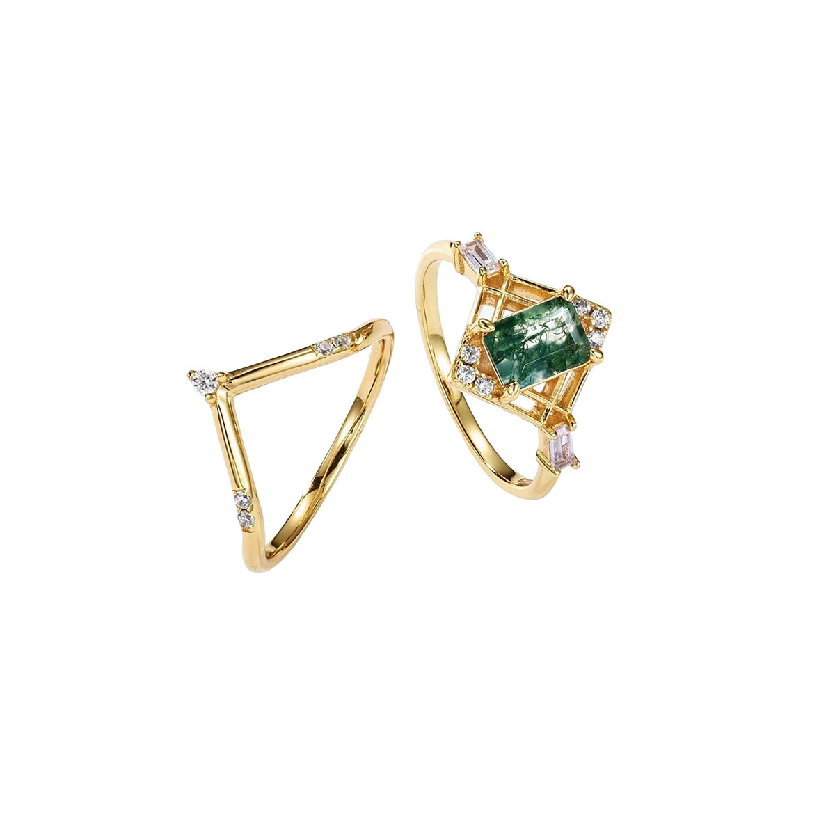 Aurielle 14K Green Moss Ring Set