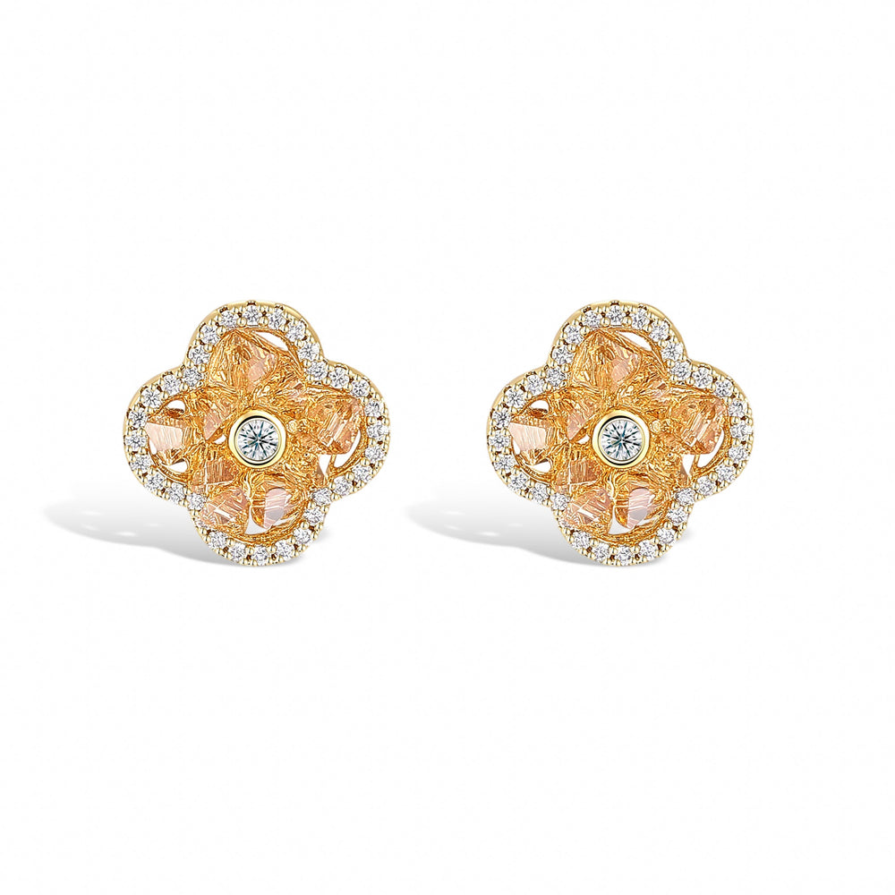 Auspice Orange Four-Leaf Floral Stud Earrings