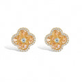 Auspice Orange Four-Leaf Floral Stud Earrings