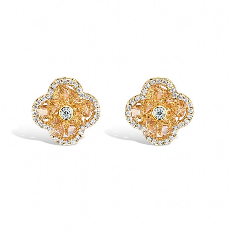 Auspice Orange Four-Leaf Floral Stud Earrings