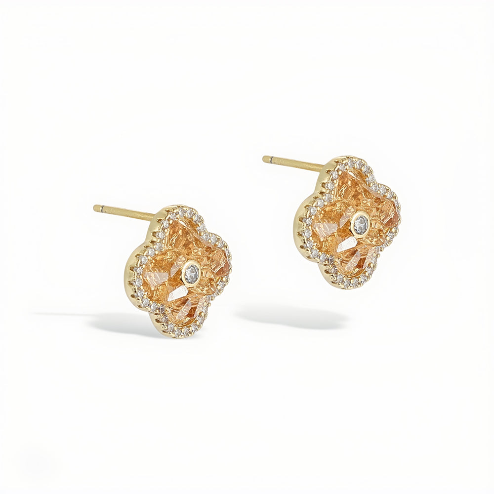 Auspice Orange Four-Leaf Floral Stud Earrings