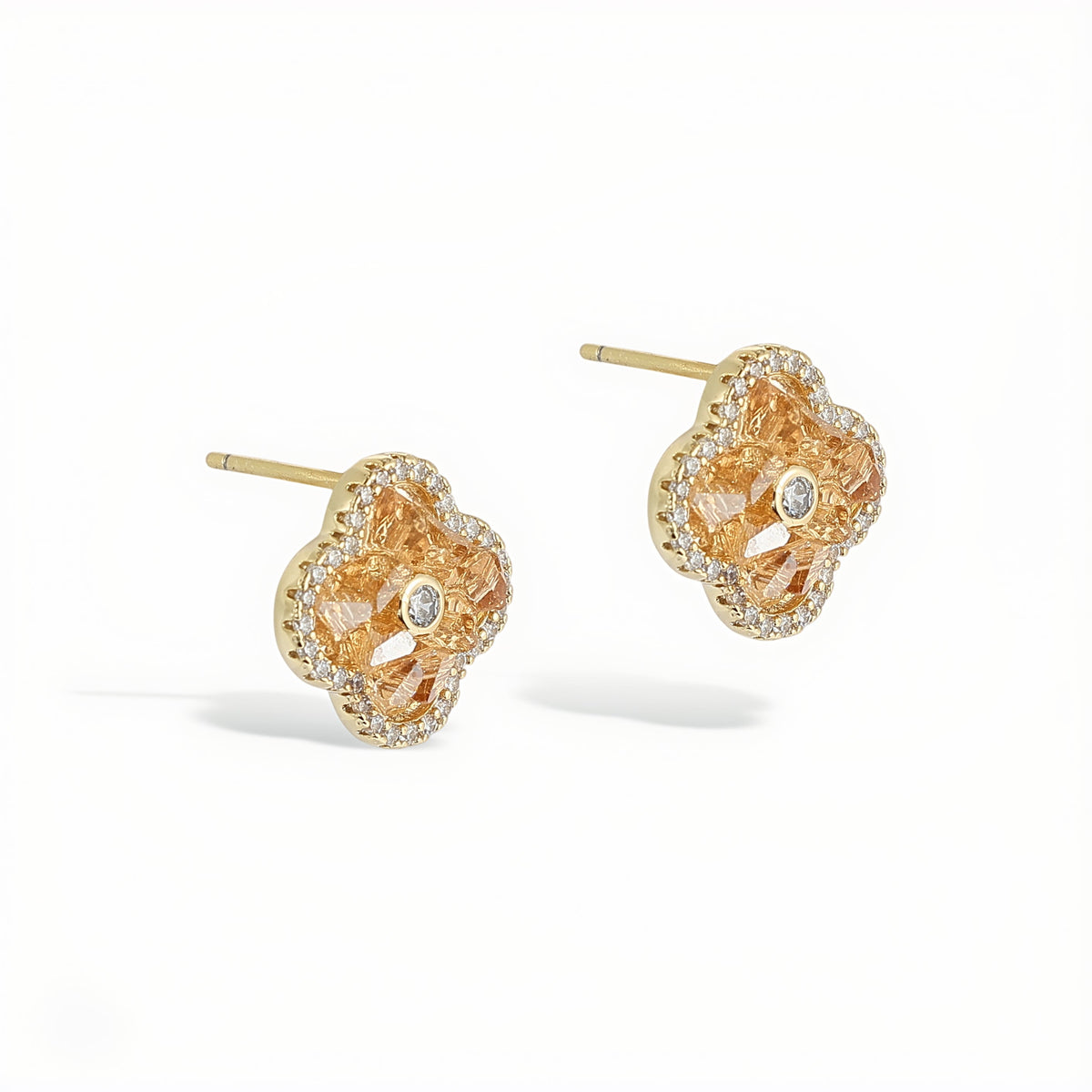Auspice Orange Four-Leaf Floral Stud Earrings