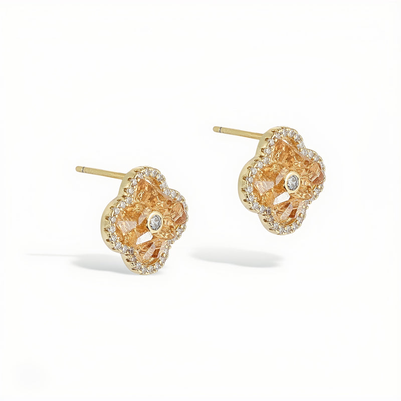 Auspice Orange Four-Leaf Floral Stud Earrings