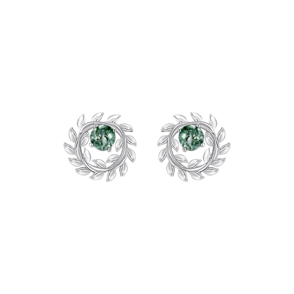 Azura Green Moss Leaf-wreath Stud Earrings