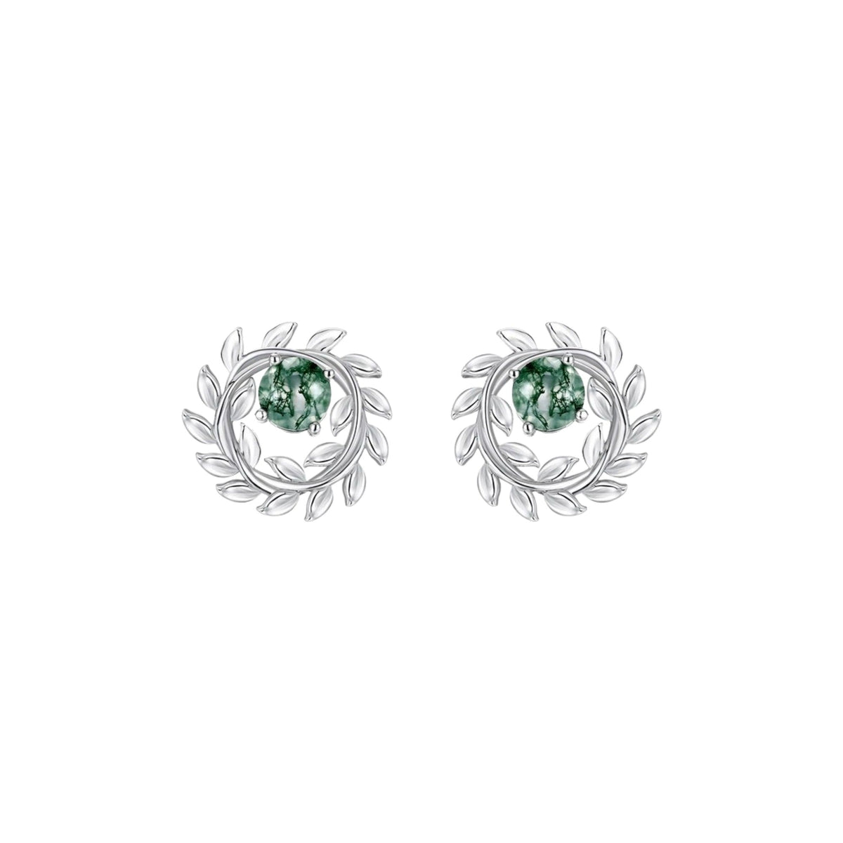 Azura Green Moss Leaf-wreath Stud Earrings