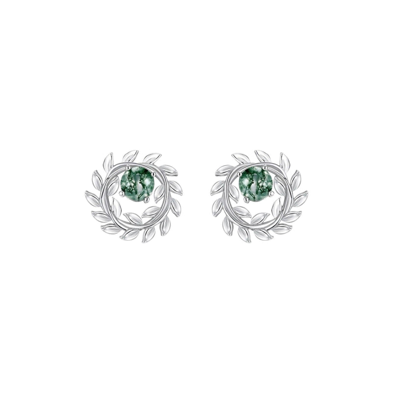 Azura Green Moss Leaf-wreath Stud Earrings