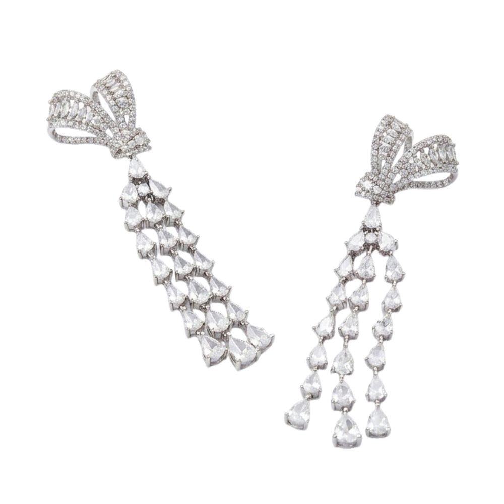 Basiline White Butterfly Bow Layer Tassel Earrings