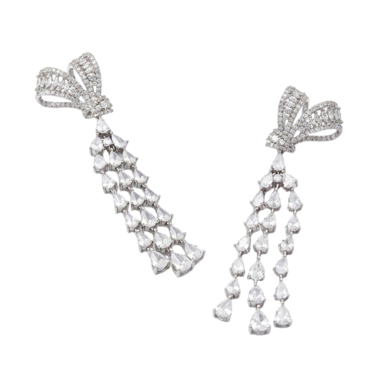 Basiline White Butterfly Bow Layer Tassel Earrings