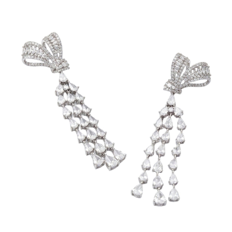 Basiline White Butterfly Bow Layer Tassel Earrings