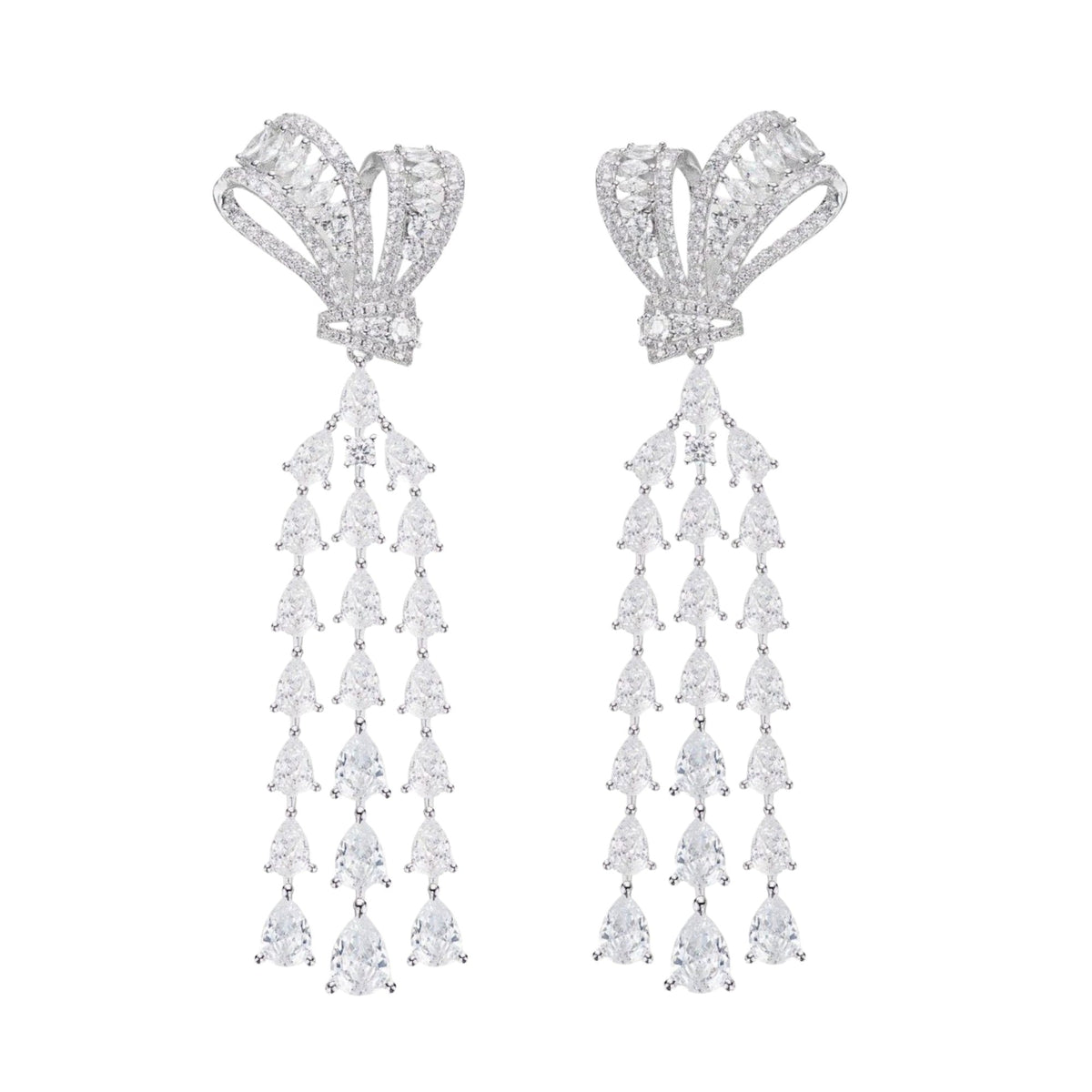 Basiline White Butterfly Bow Layer Tassel Earrings