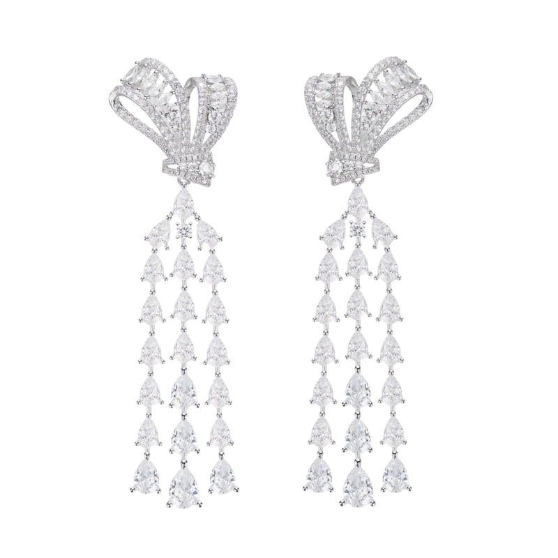 Basiline White Butterfly Bow Layer Tassel Earrings