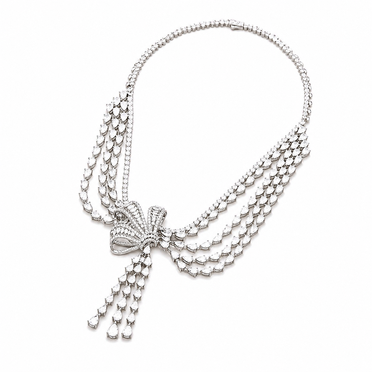 Basiline White Butterfly Bow Layer Tassel Necklace