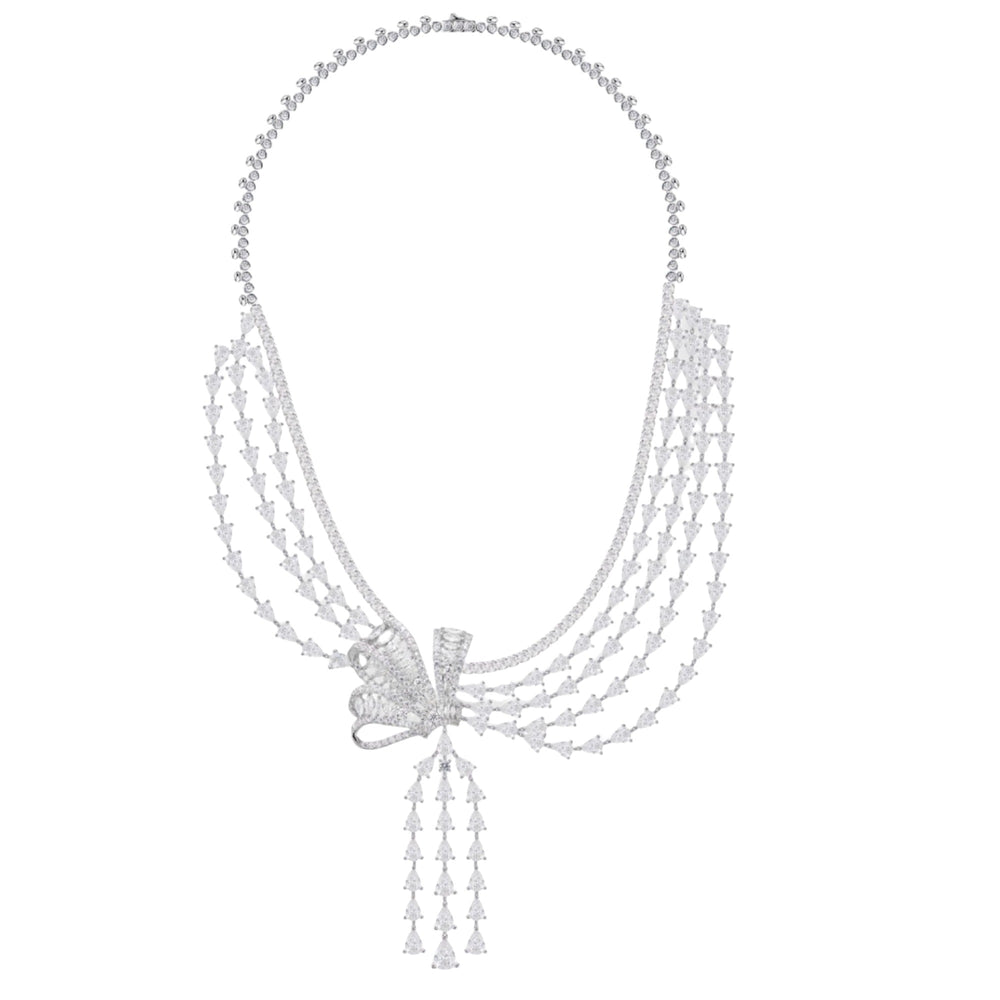 Basiline White Butterfly Bow Layer Tassel Necklace