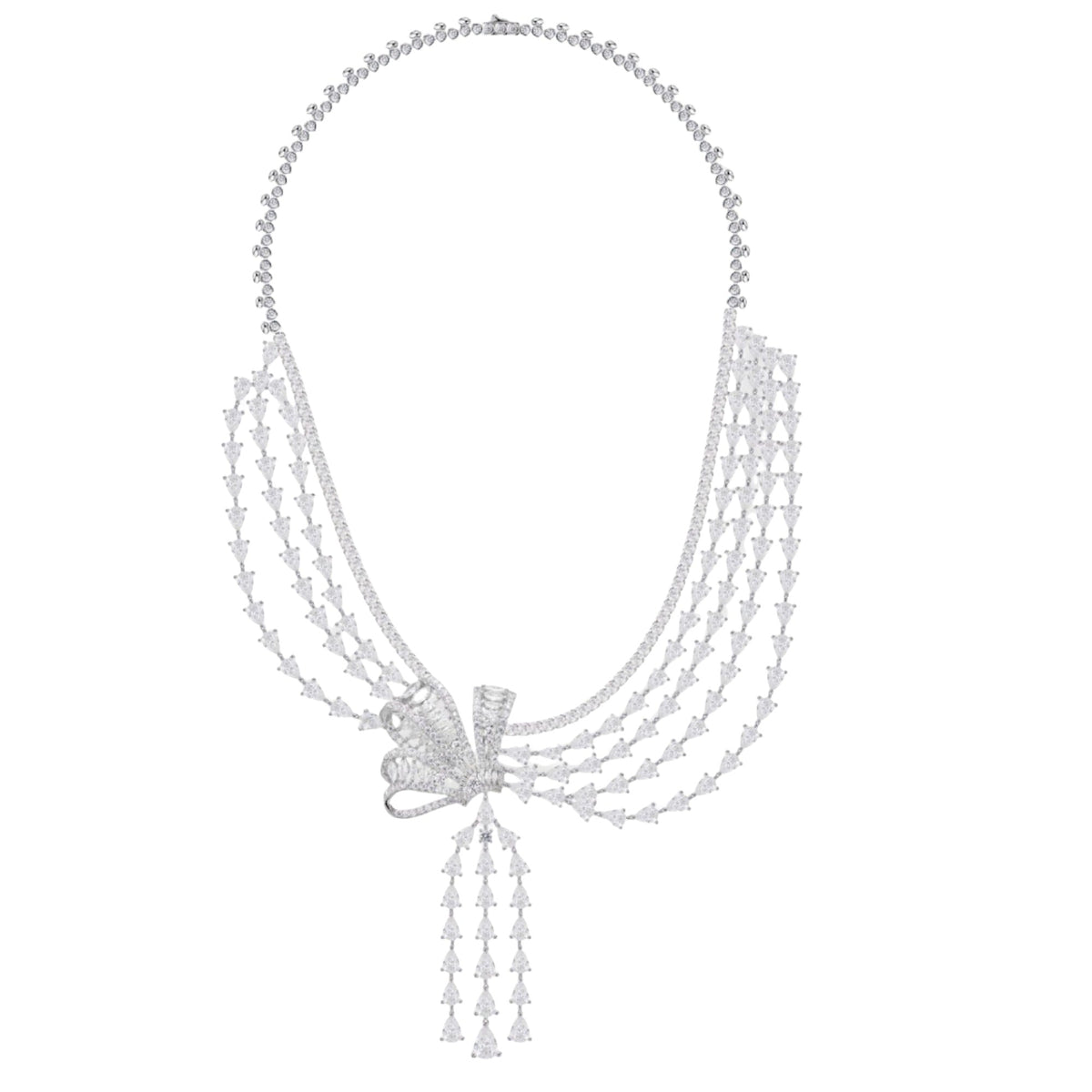 Basiline White Butterfly Bow Layer Tassel Necklace