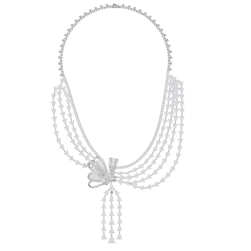 Basiline White Butterfly Bow Layer Tassel Necklace