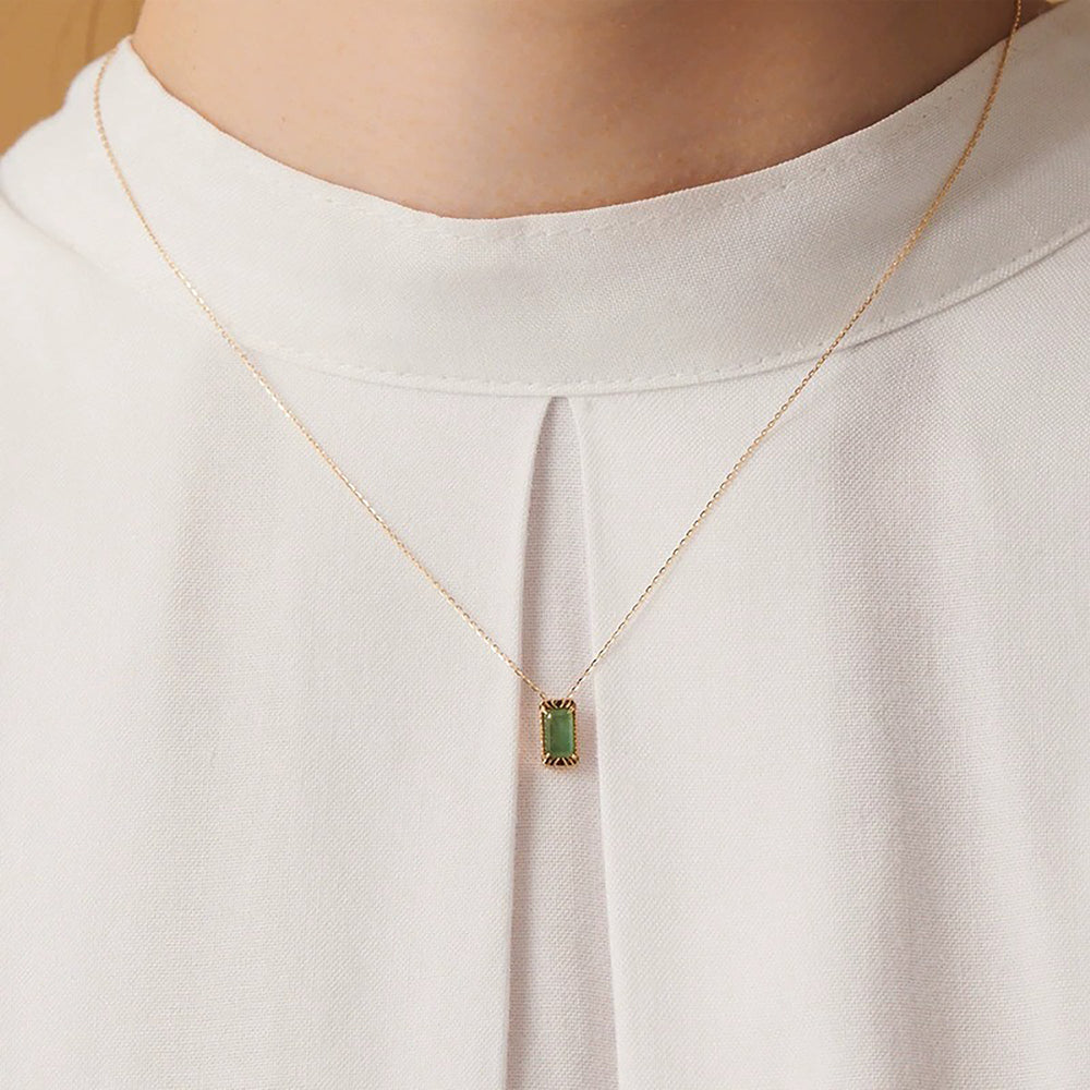 Belina 14K Green Moss Rectangular Necklace