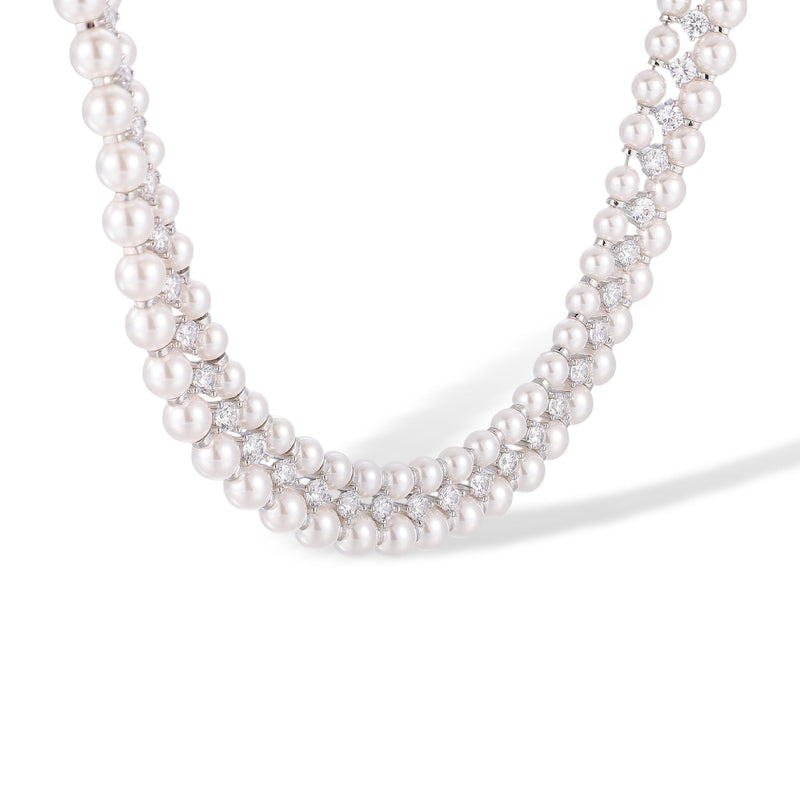 Beralind Silver Three Layer Pearl Necklace