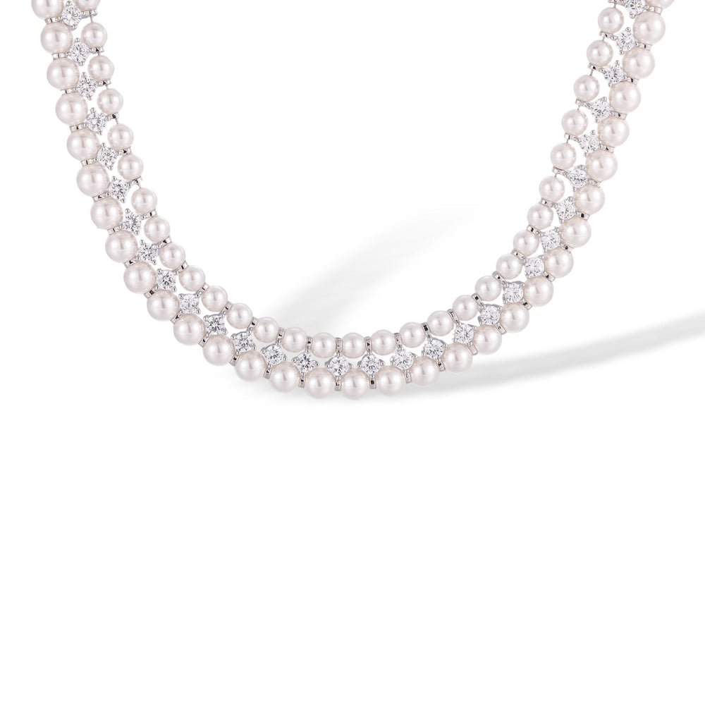 Beralind Silver Three Layer Pearl Necklace