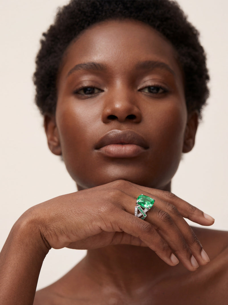 Bernhild Green Cushion Open Ring