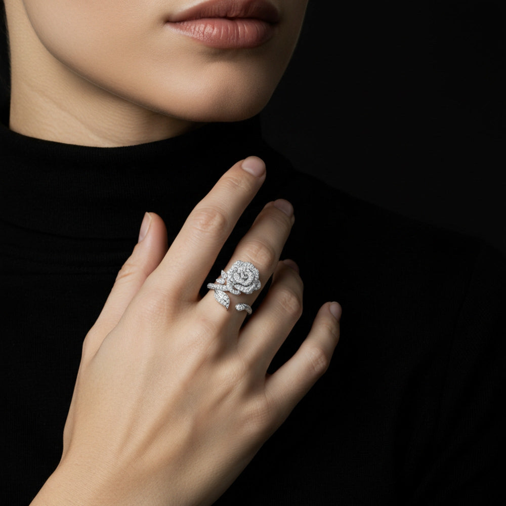 Beylia White Floral Open Ring