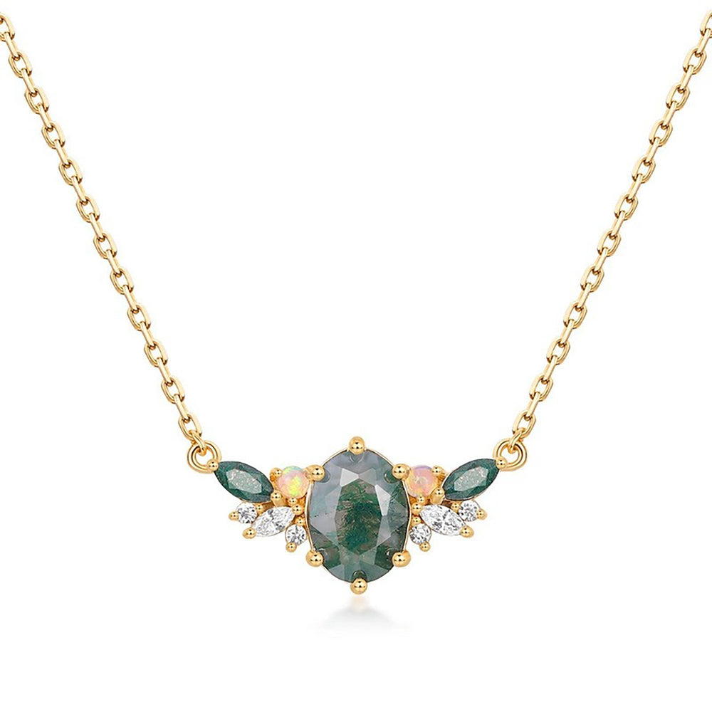 Brielle 14K Green Moss Oval Necklace