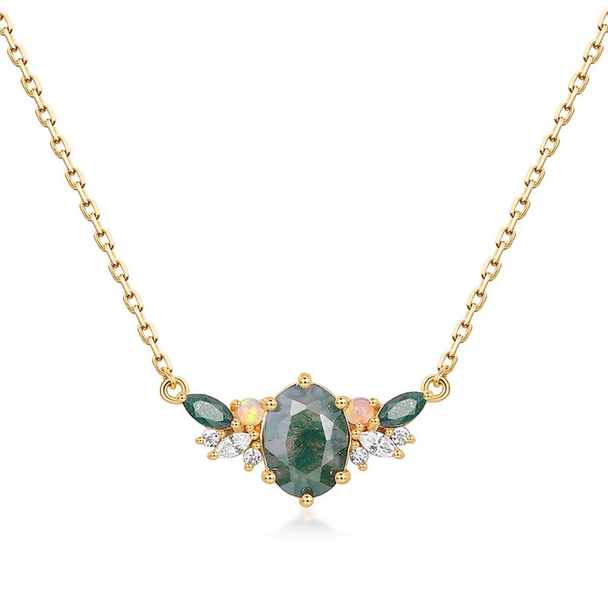 Brielle 14K Green Moss Oval Necklace