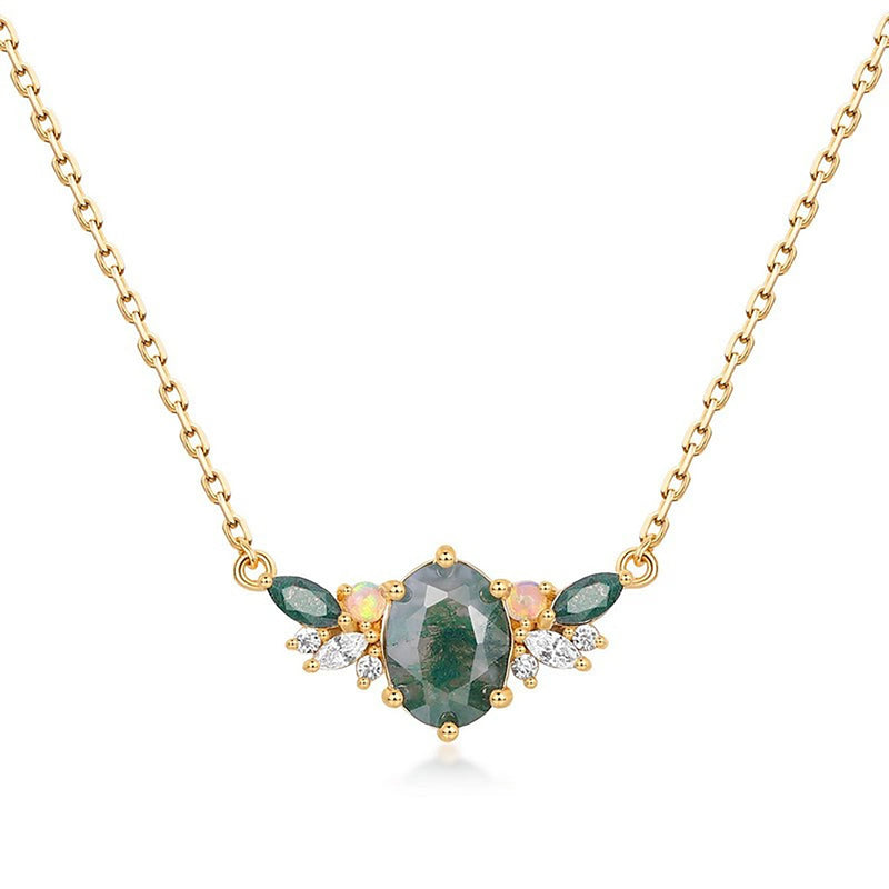 Brielle 14K Green Moss Oval Necklace