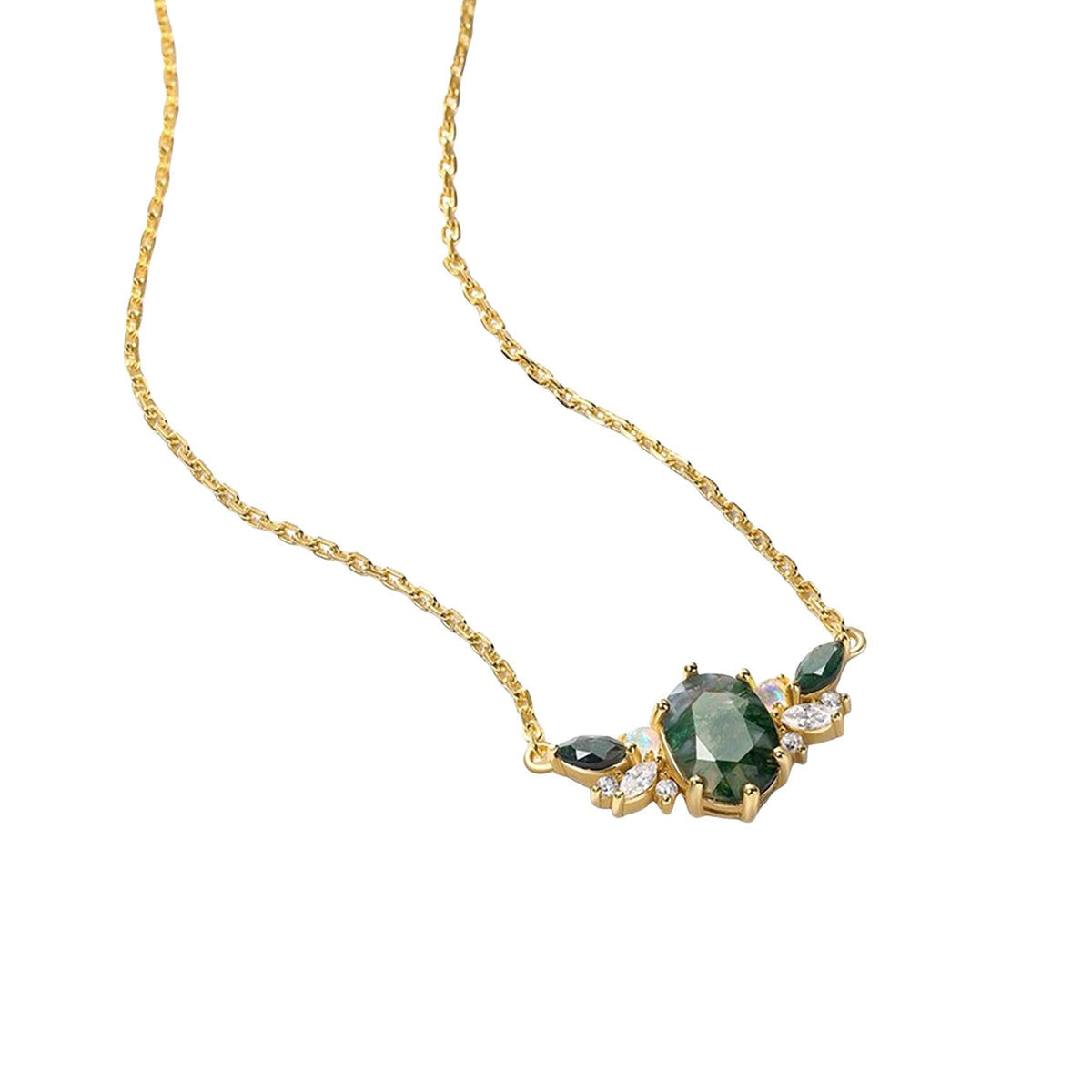 Brielle 14K Green Moss Oval Necklace