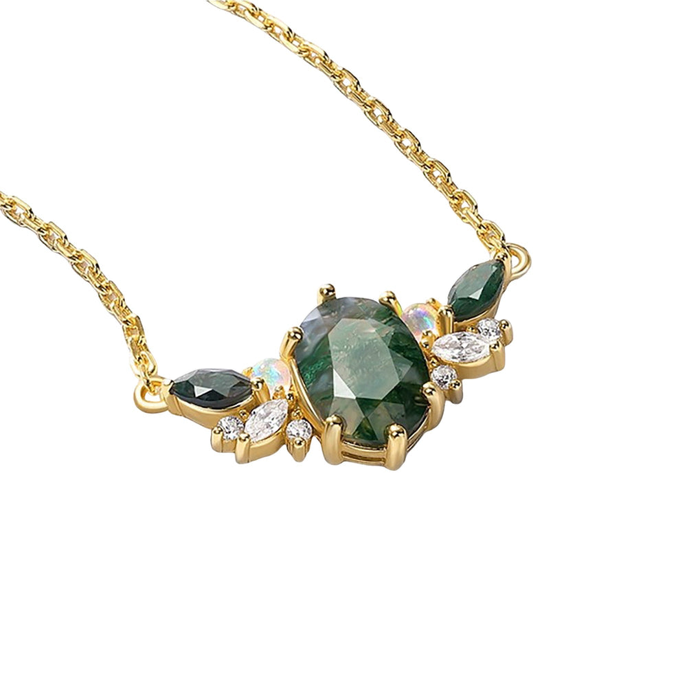 Brielle 14K Green Moss Oval Necklace