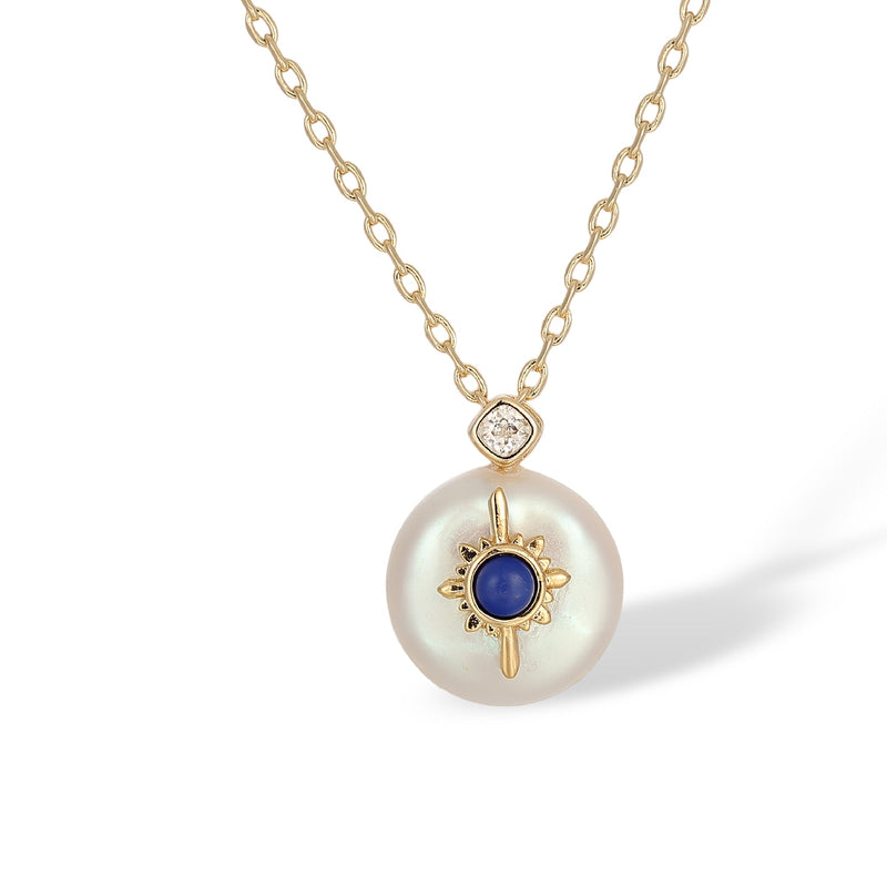 Brunehilde Navy Blue Lapis Lazuli Pearl Necklace