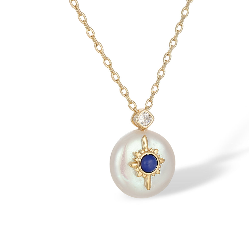 Brunehilde Navy Blue Lapis Lazuli Pearl Necklace