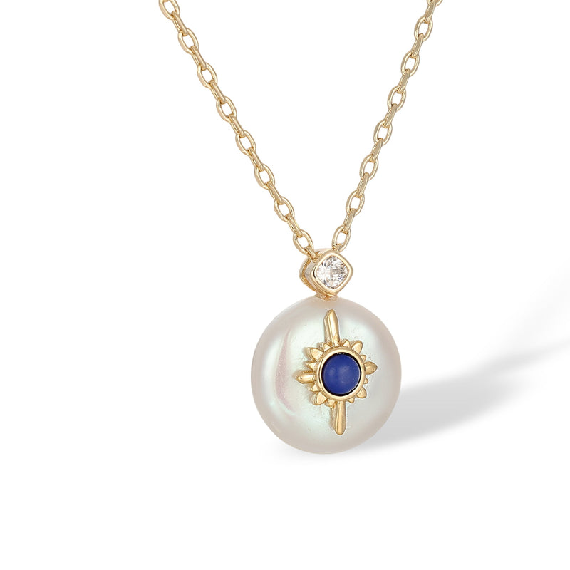 Brunehilde Navy Blue Lapis Lazuli Pearl Necklace